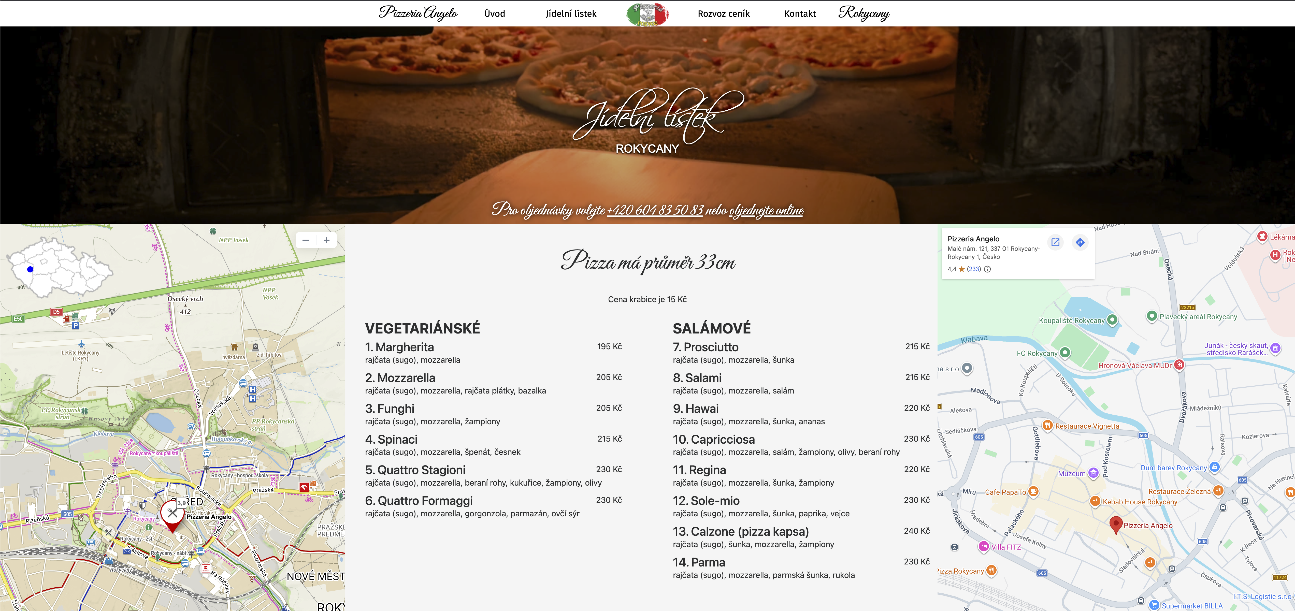 Web Pizzeria Angelo — nabídka